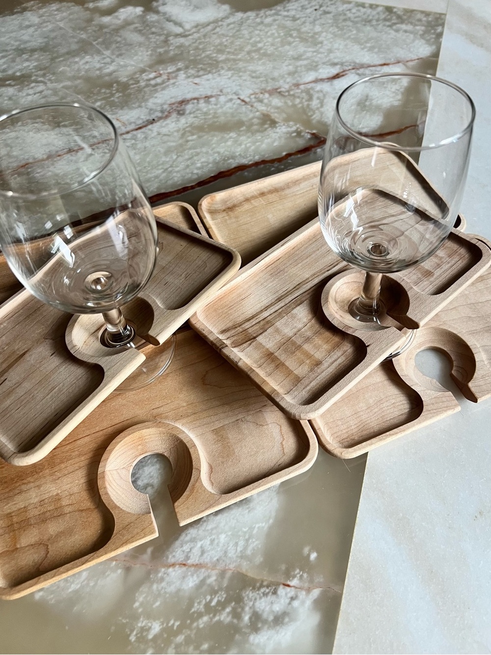 CRATE & BARREL Bamboo Wine Glass Holder Snack Trays 6
